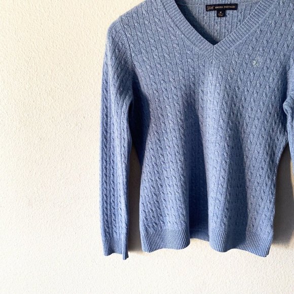 Brooks Brothers blue vneck cable knit sweater M cotton wool blend - Picture 3 of 5